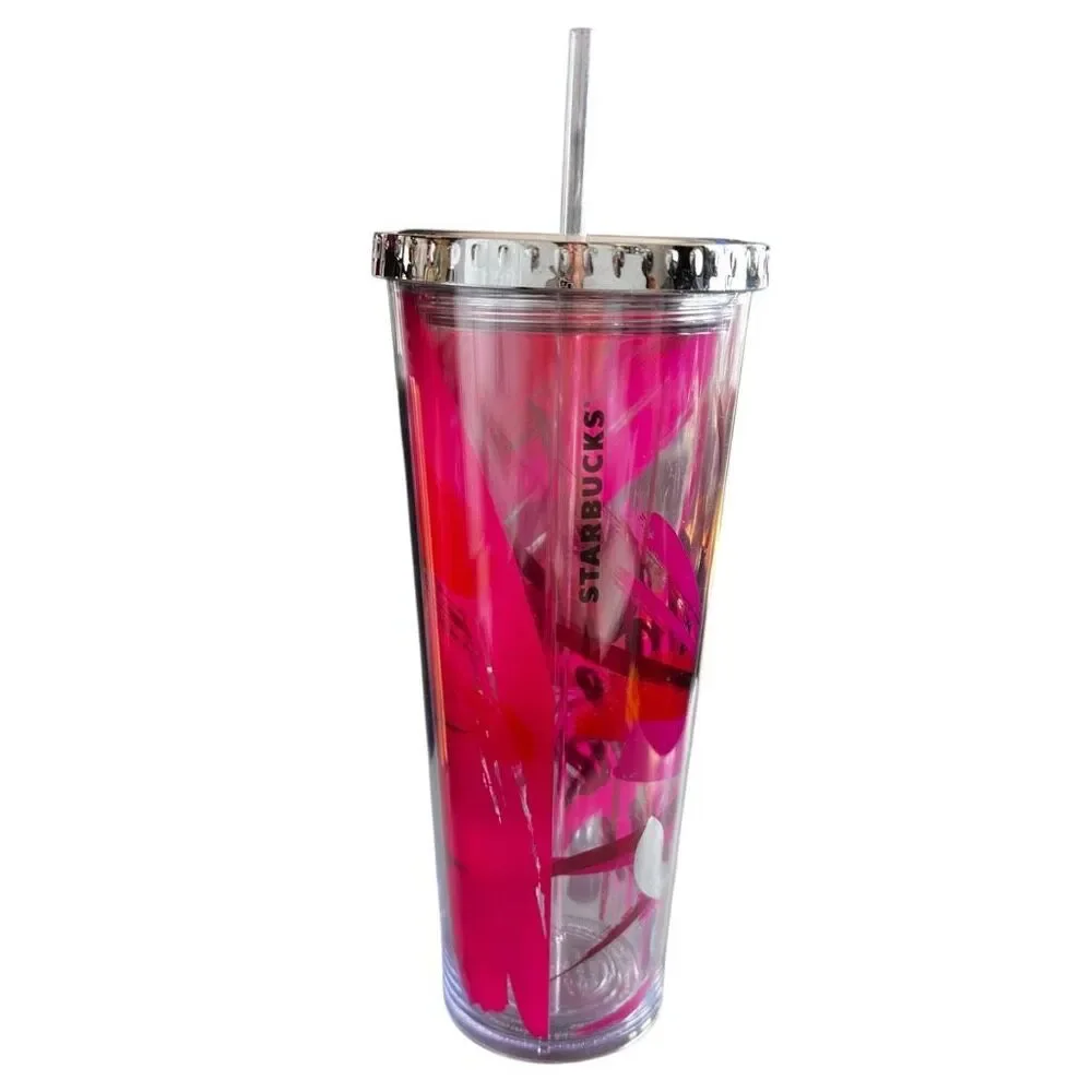 Starbucks Holiday  “Oh What Fun” Silver Hot Pink Venti Cold Cup With Straw & Lid